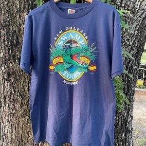 Vintage 1997 New Orleans Louisiana Swamp Tour T-Shirt Alligator Graphic